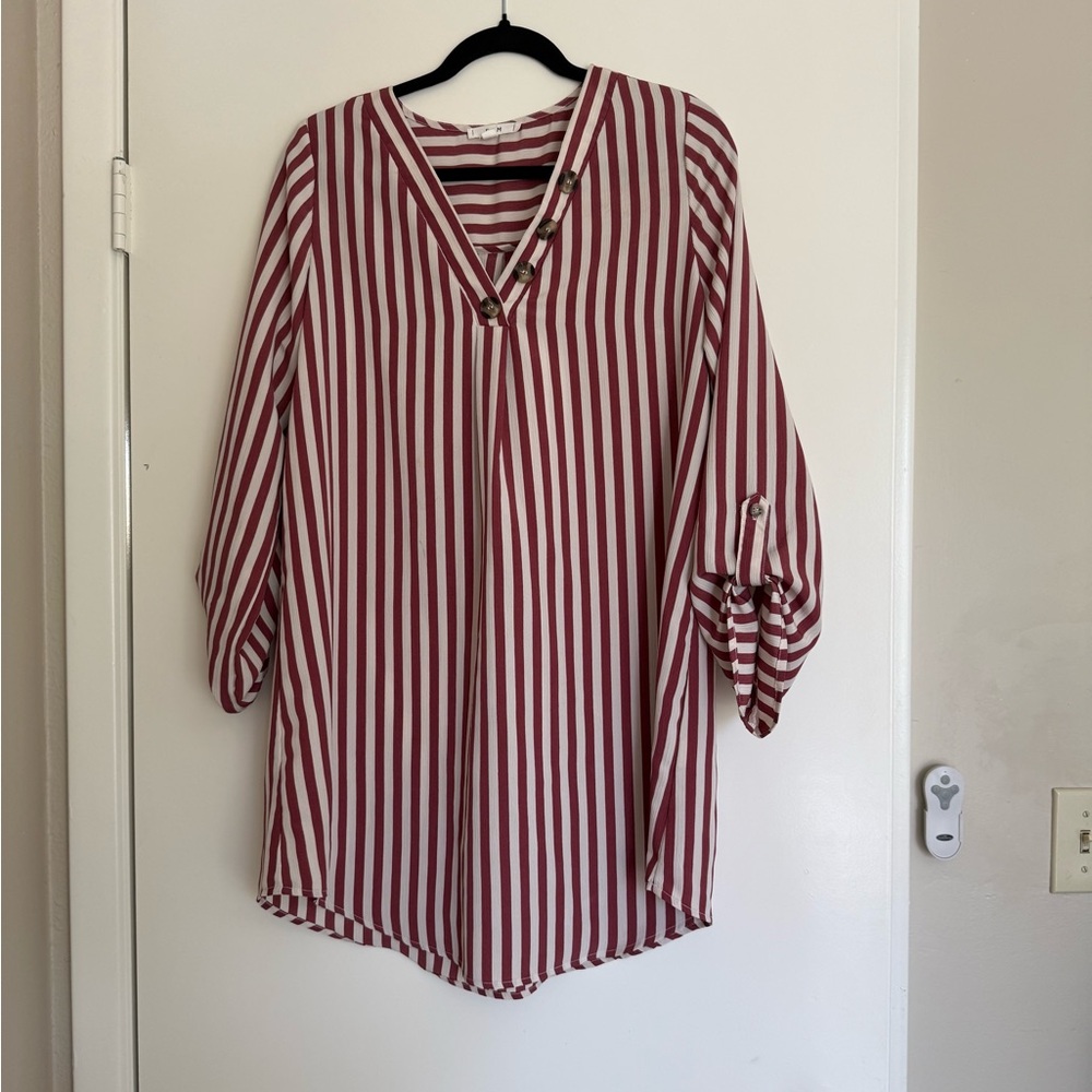 Striped V-Neck Blouse- E & M size L cool button design casual business